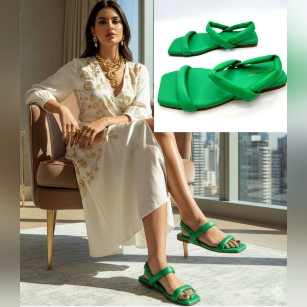 Massimo Matteo Tubular straps Emerald Green Sandals Size 6 M